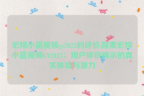 宏翔小蓝视频gy2023的评价,探索宏翔小蓝视频GY2023：用户评价揭示的真实体验与潜力